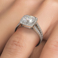 2 Carat Cushion cut Halo Split Shank French Cut