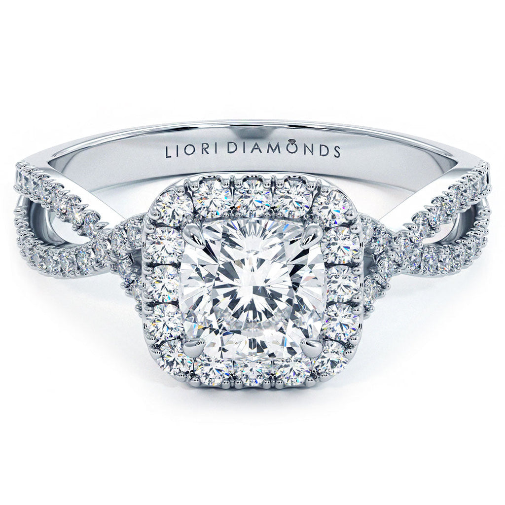 1 Carat Cushion Cut Infinity Twist Square Halo