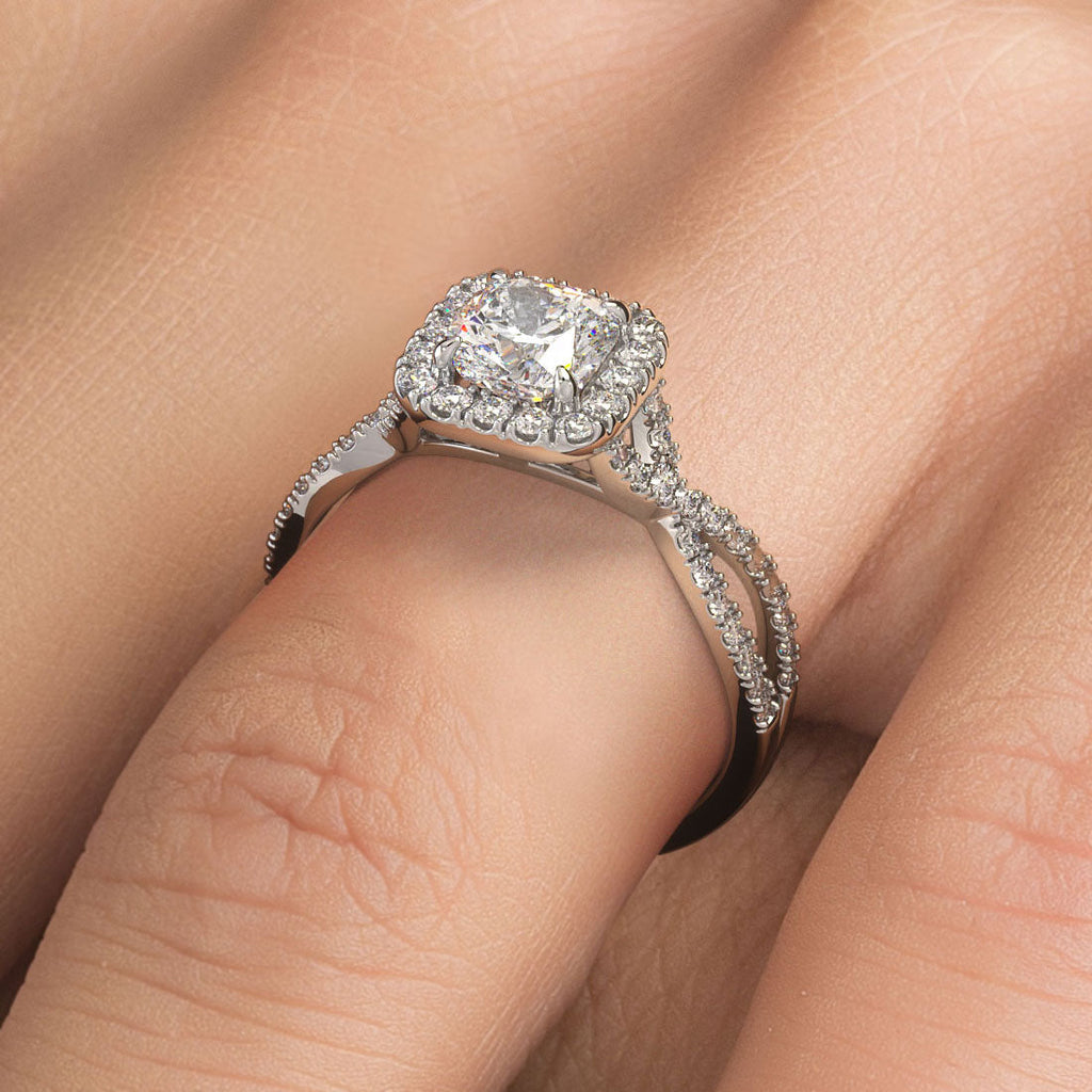 1 Carat Cushion Cut Infinity Twist Square Halo