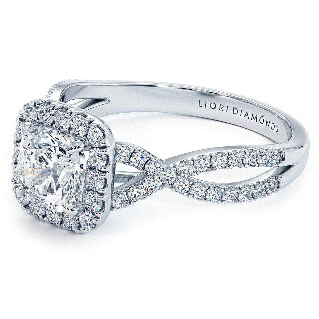 1 Carat Cushion Cut Infinity Twist Square Halo