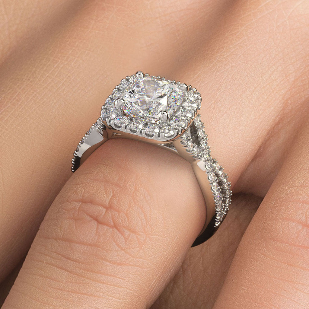 2 Carat Cushion Cut Infinity Twist Square Halo