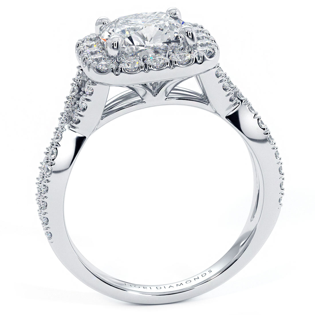 2 Carat Cushion Cut Infinity Twist Square Halo