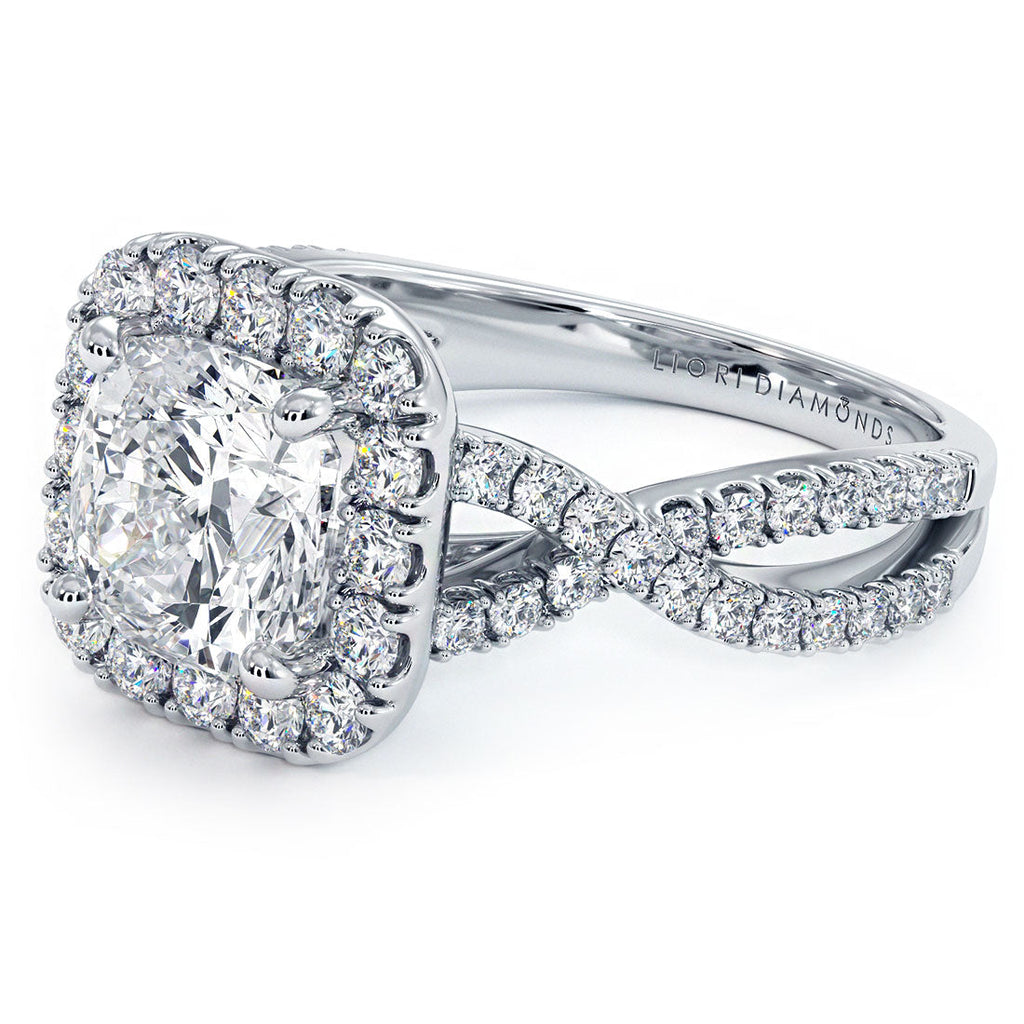 2 Carat Cushion Cut Infinity Twist Square Halo