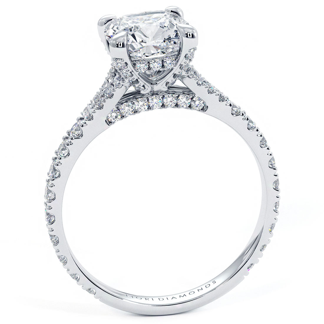 1.5 Carat Cushion Cut Micropavé Cathedral Split Shank