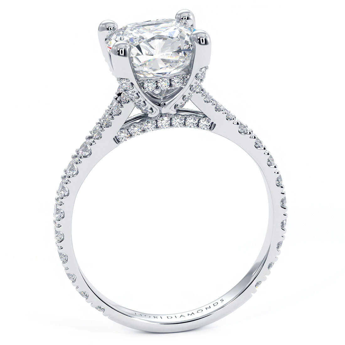 2 Carat Cushion Cut Micropavé Cathedral Split Shank