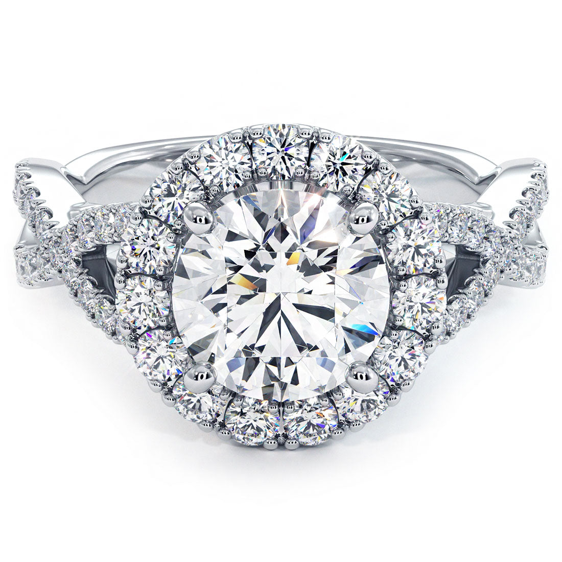 1.5 Carat Round Brilliant Infinity Twist Round Halo Micropavé