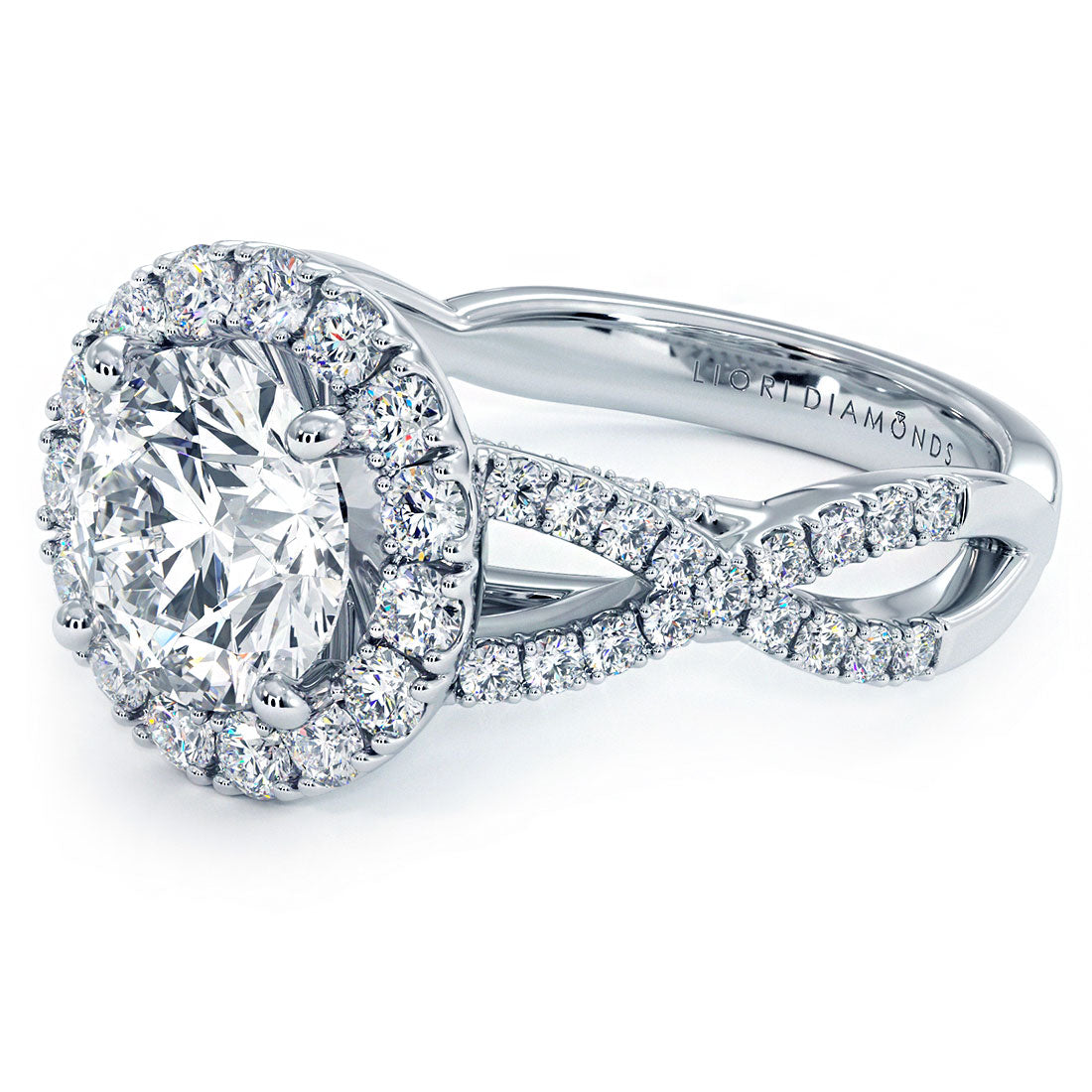 1.5 Carat Round Brilliant Infinity Twist Round Halo Micropavé