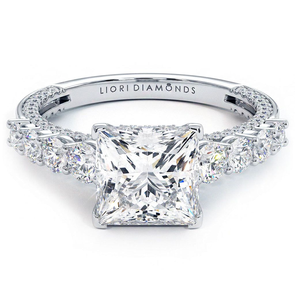 Moissanite Graduated Pave Princess Cut Engagement Ring and Wedding Band Set