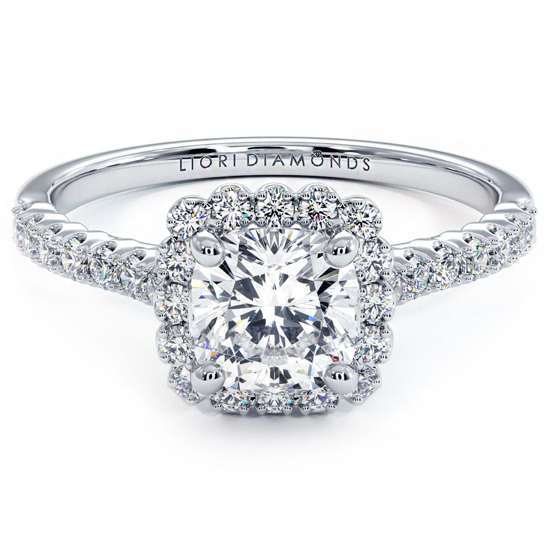 1 Carat Cushion Cut Beaded Prong Halo