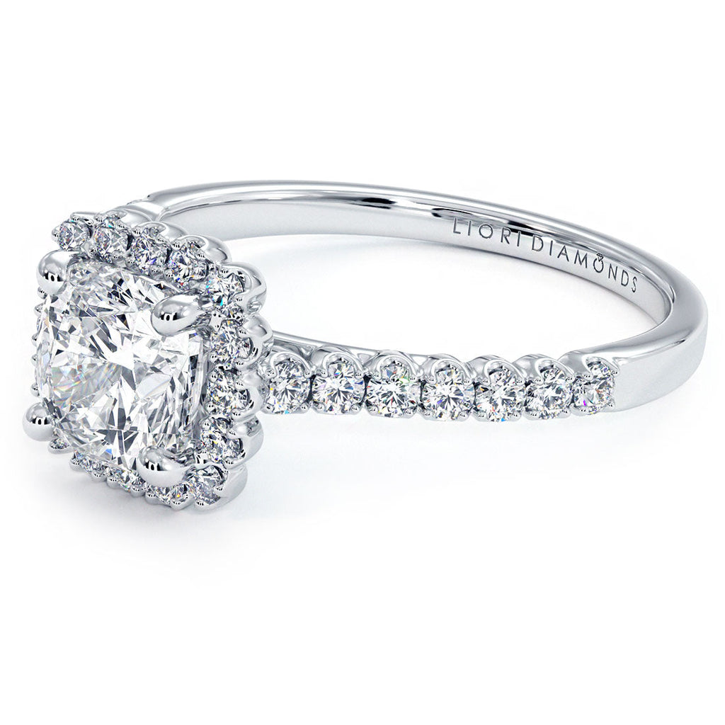 1 Carat Cushion Cut Beaded Prong Halo