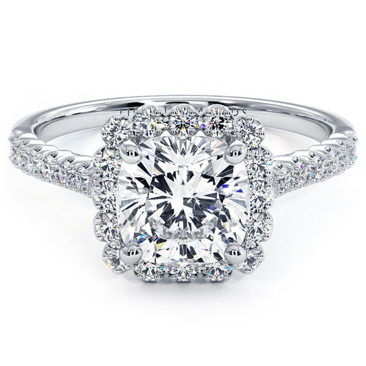 1.5 Carat Cushion Cut Beaded Prong Halo