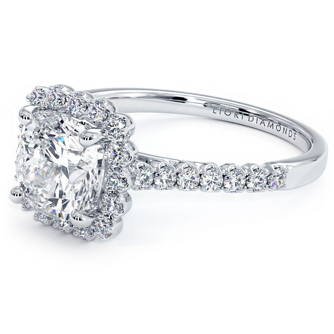 1.5 Carat Cushion Cut Beaded Prong Halo