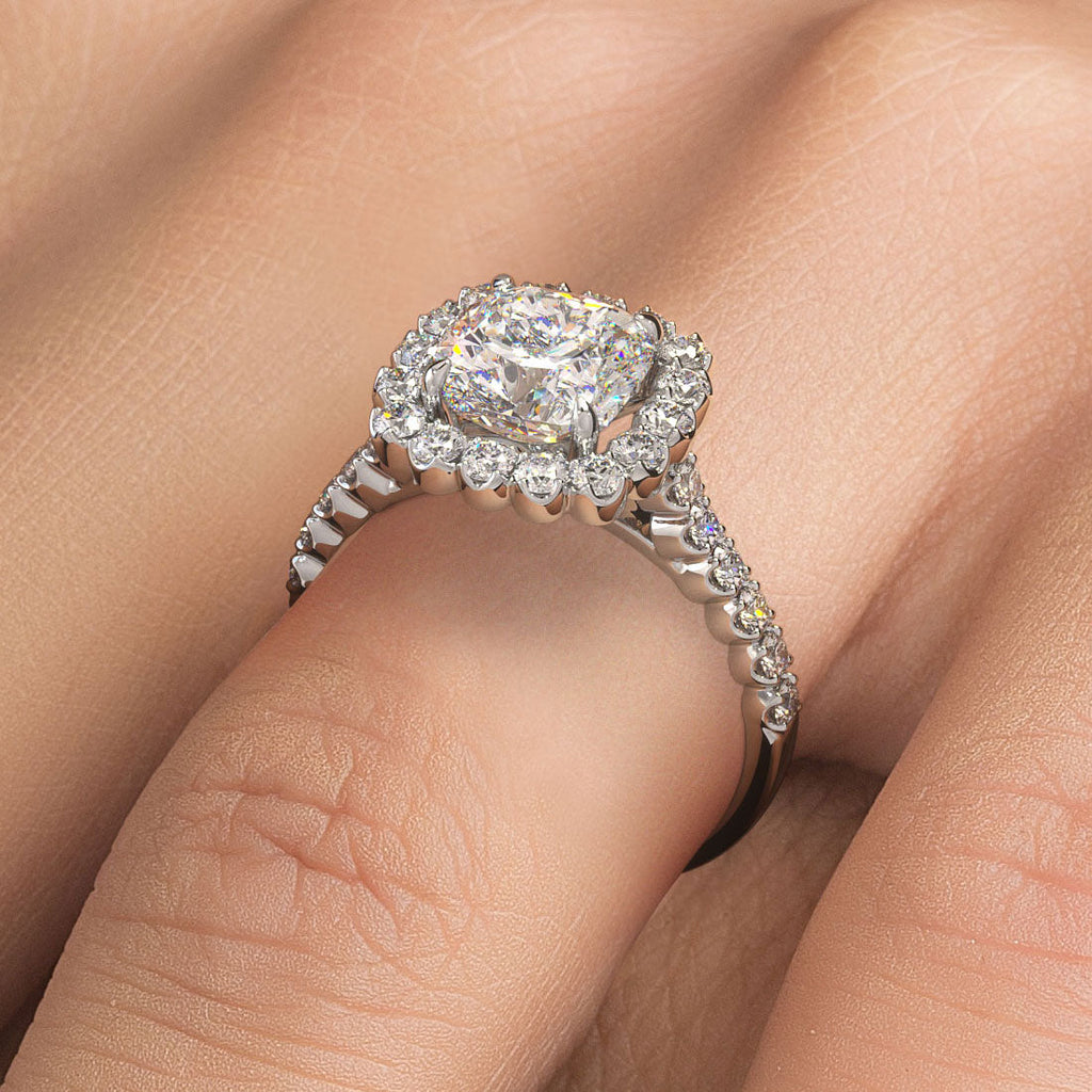 2 Carat Cushion Cut Beaded Prong Halo