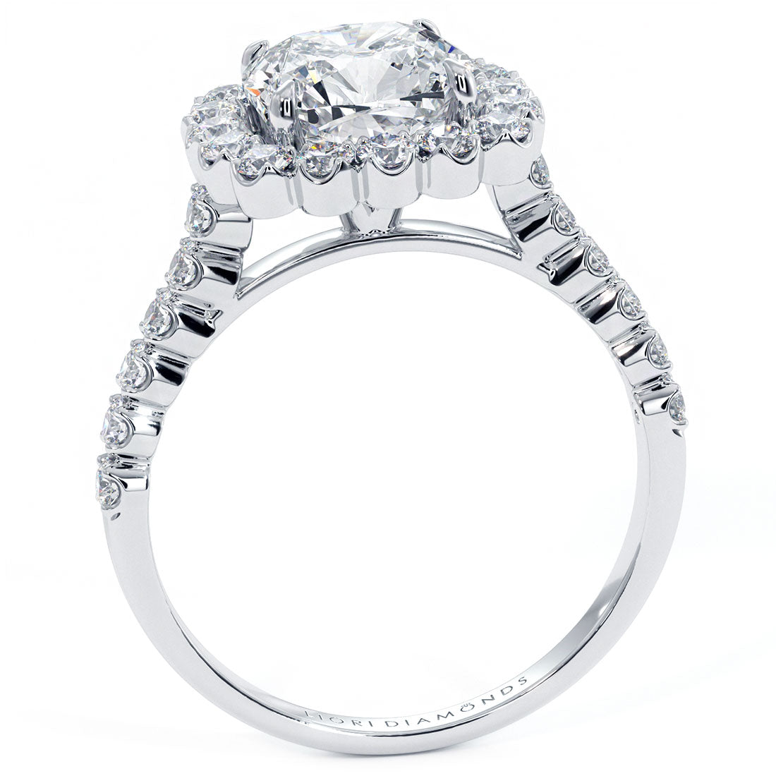 2 Carat Cushion Cut Beaded Prong Halo