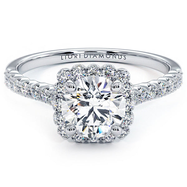 1 Carat Round Brilliant Beaded Prong Halo