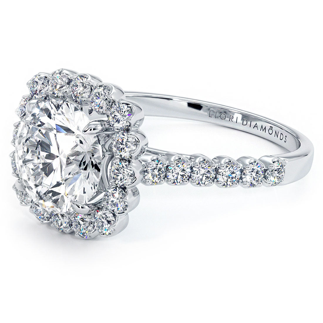 2 Carat Round Brilliant Beaded Prong Halo