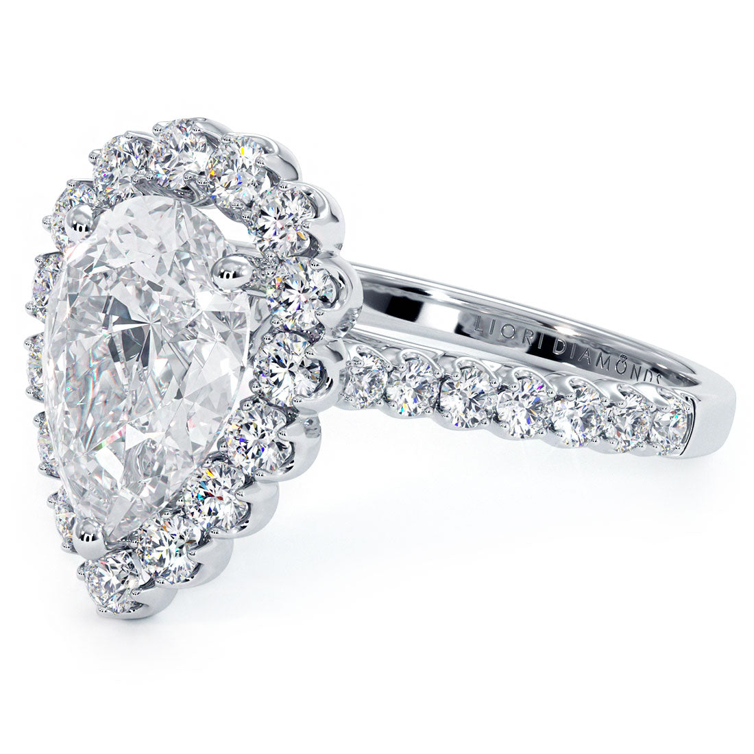 2 Carat Pear Shape Beaded Prong Halo