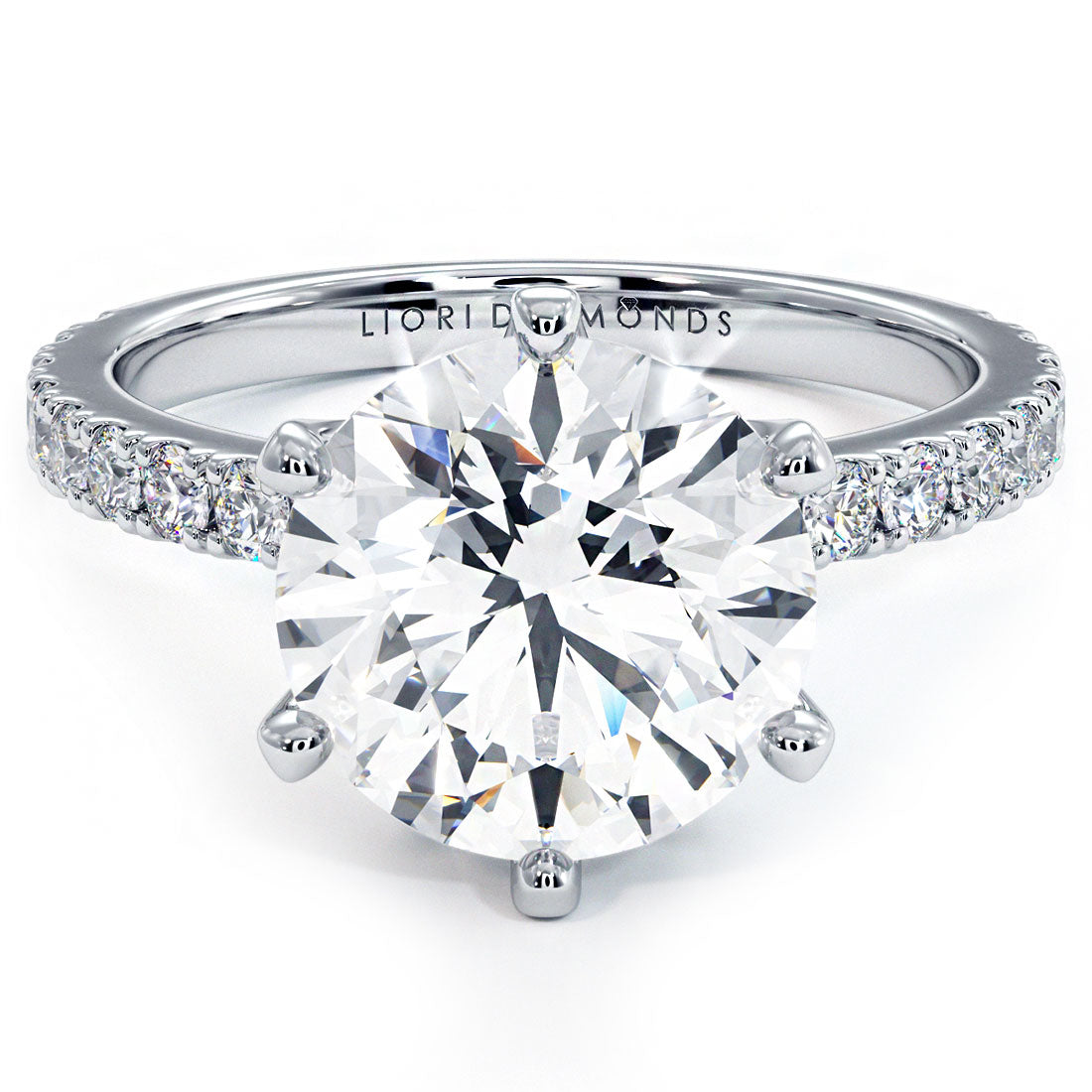 3 Carat Round Brilliant 6 Prong Petite Micro Prong Set