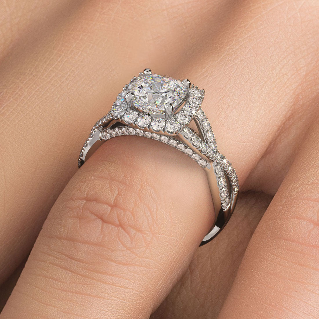 1 Carat Cushion Cut Square Halo Infinity Twist