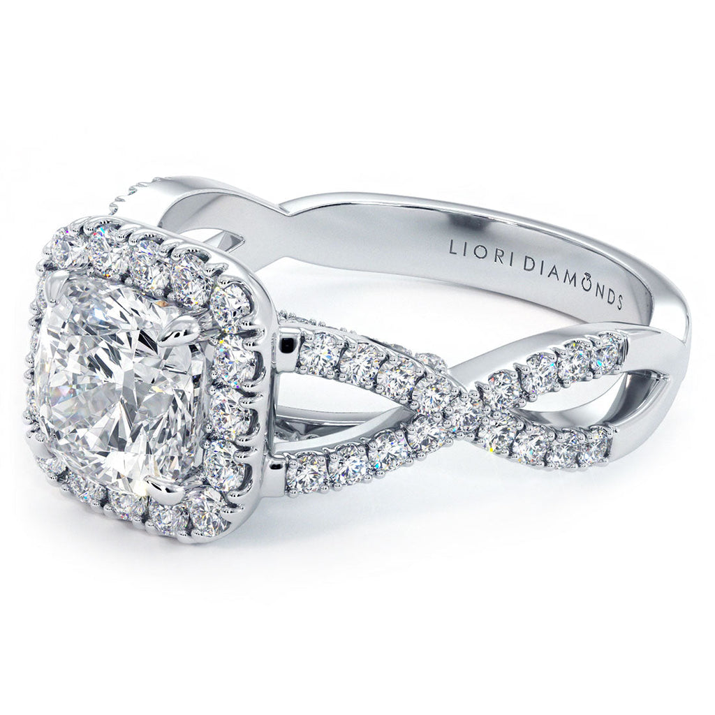 1.5 Carat Cushion Cut Square Halo Infinity Twist