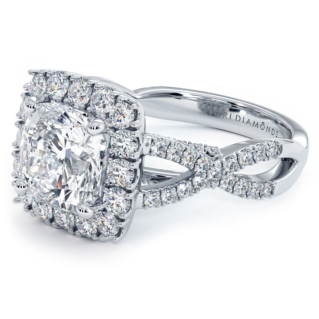 2 Carat Cushion Cut Square Halo Infinity Twist