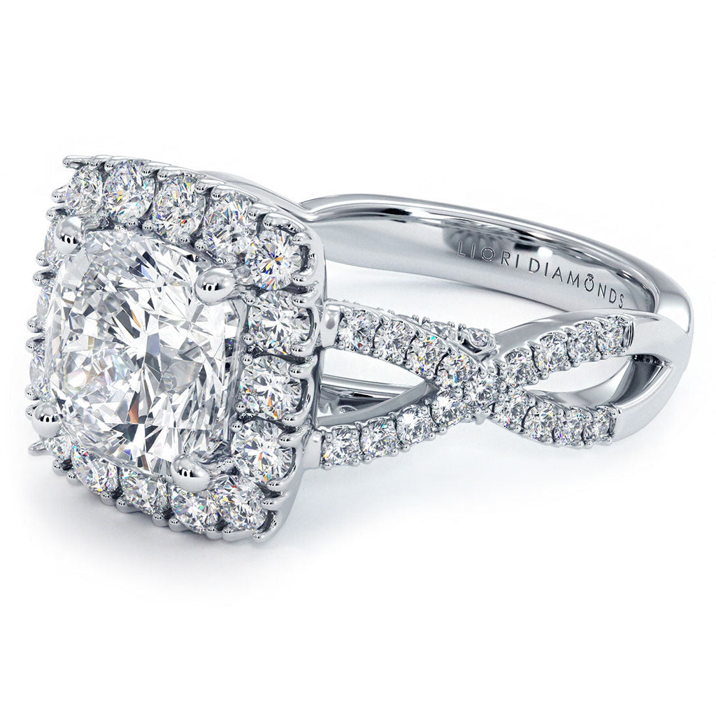 2 Carat Cushion Cut Square Halo Infinity Twist