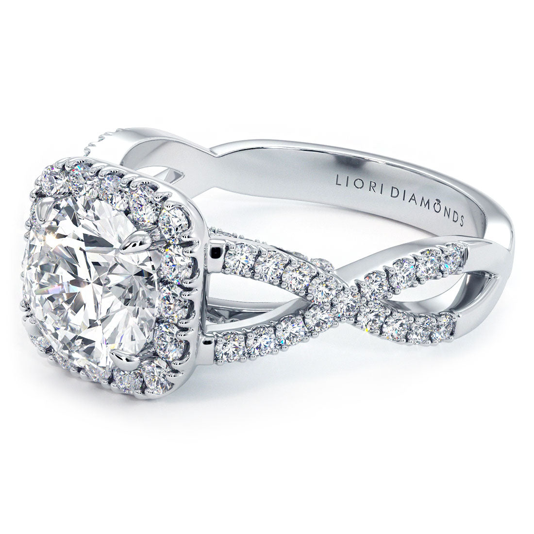 1.5 Carat Round Brilliant Square Halo Infinity Twist