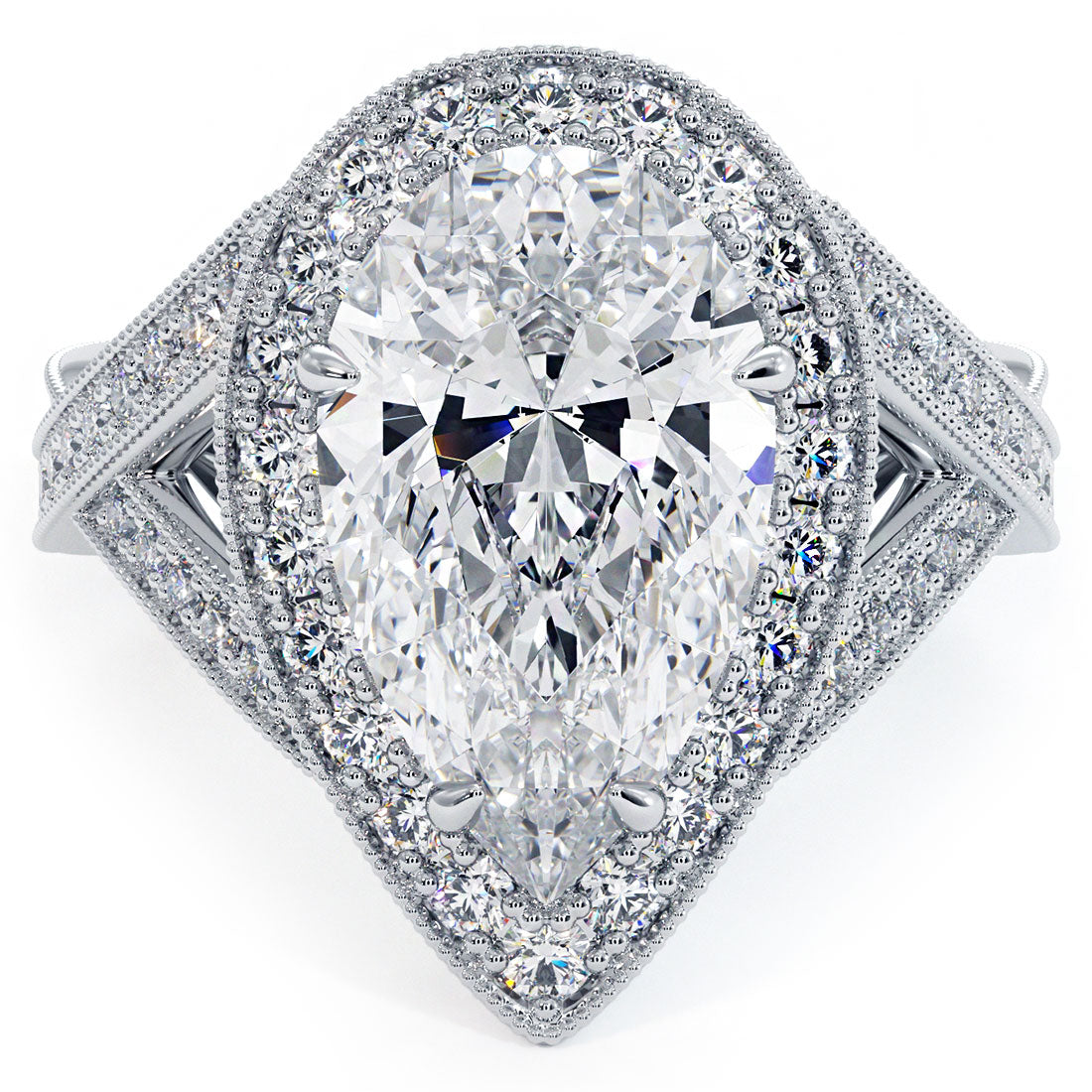 4 Carat Pear Shape Micropavé Milgrain Infinity Twist Halo
