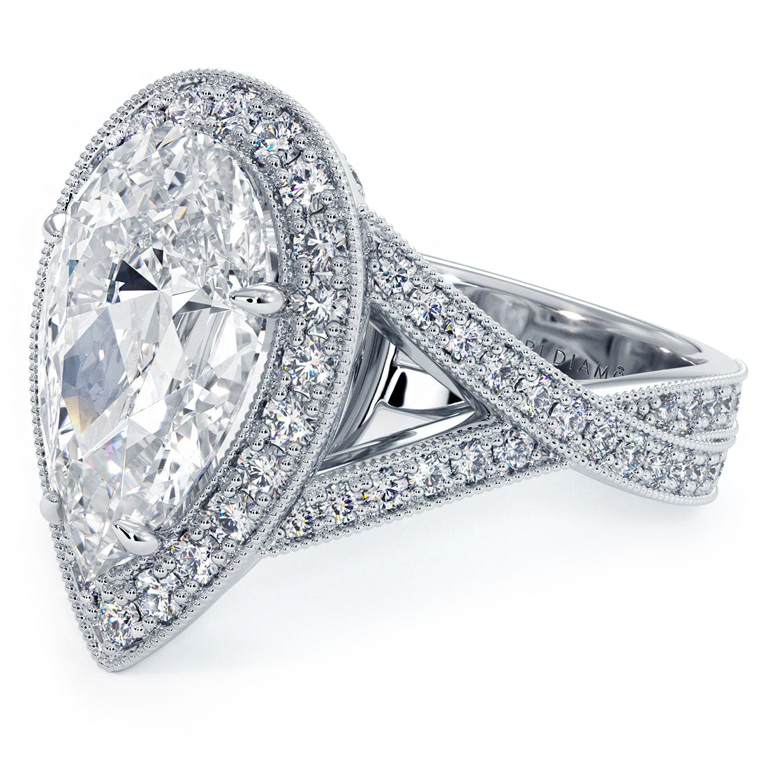4 Carat Pear Shape Micropavé Milgrain Infinity Twist Halo