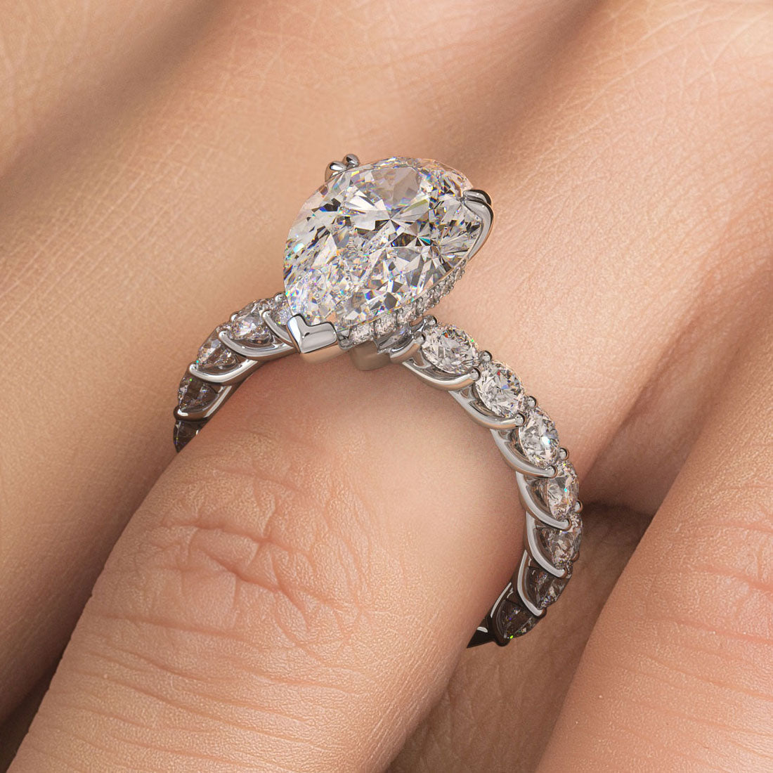 5 Carat Pear Shape Under Halo Lucida Setting