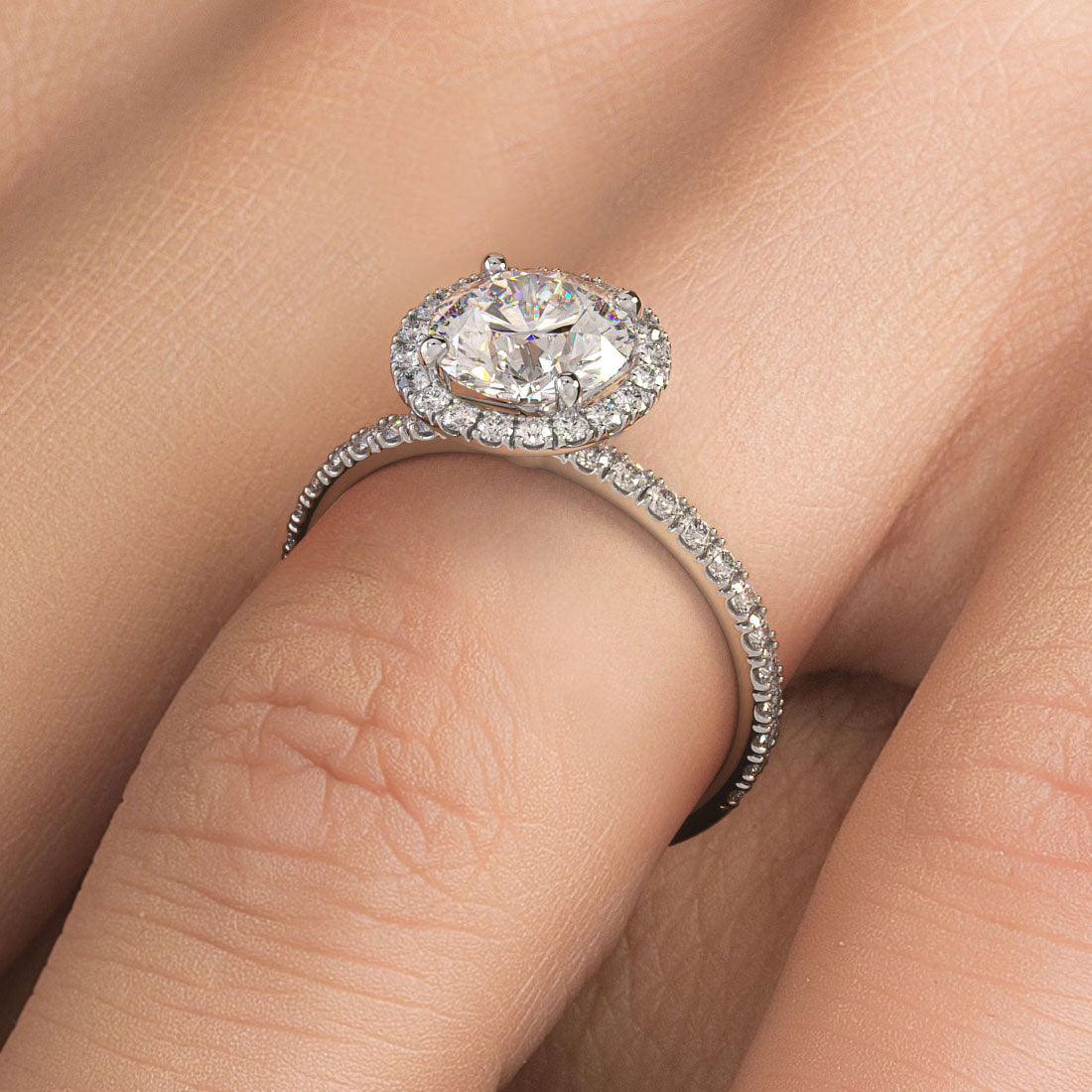 1.5 Carat Round Brilliant Petite Micropavé Band Halo