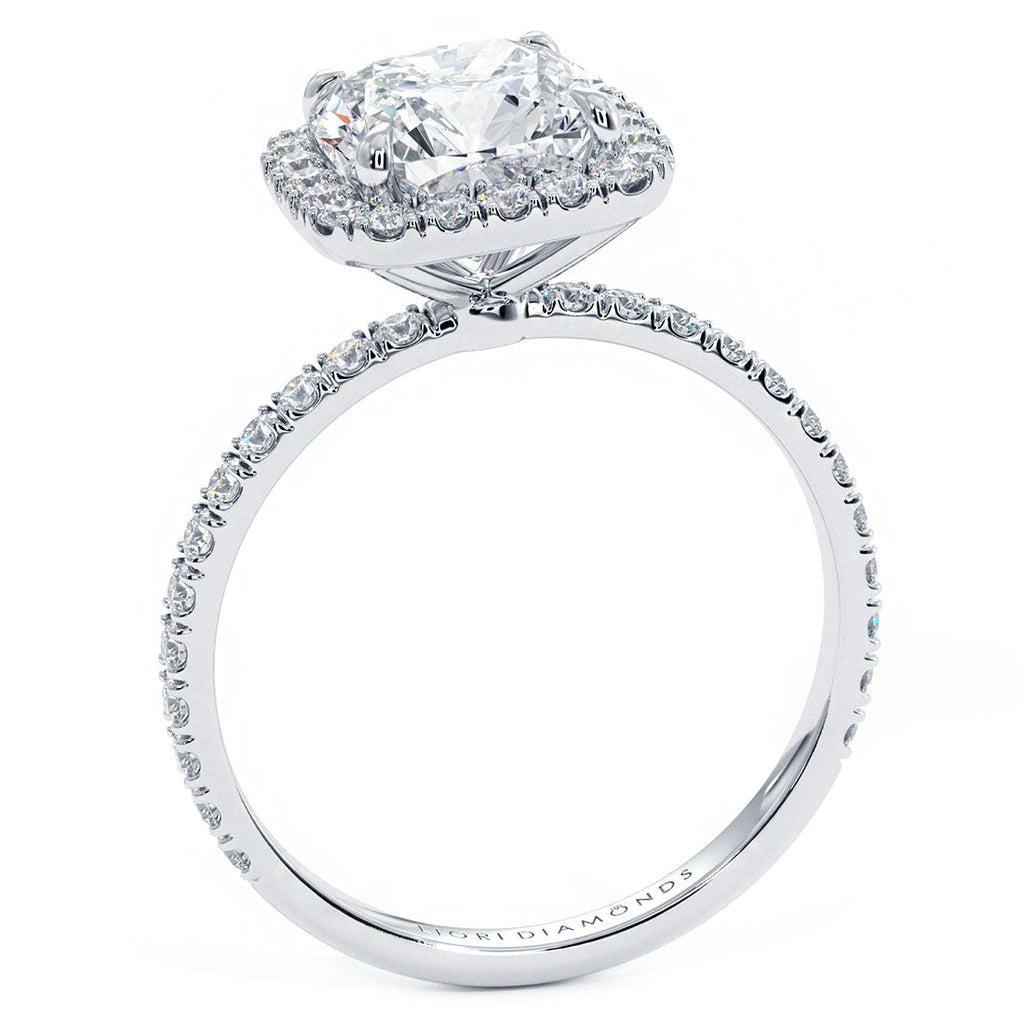 2 Carat Cushion Cut Petite Squarish Halo Micropavé