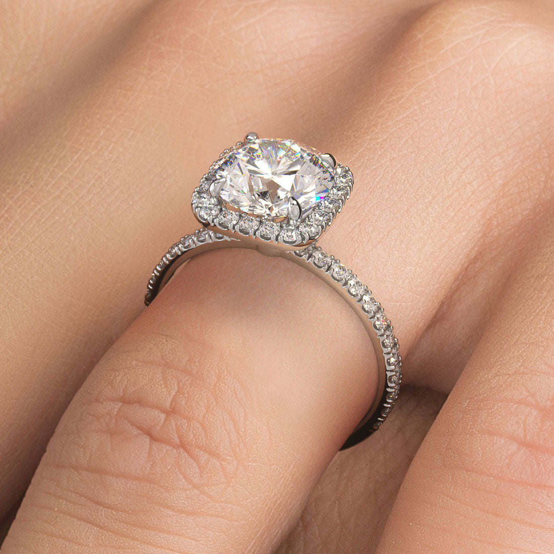 2 Carat Round Brilliant Petite Squarish Halo Micropavé