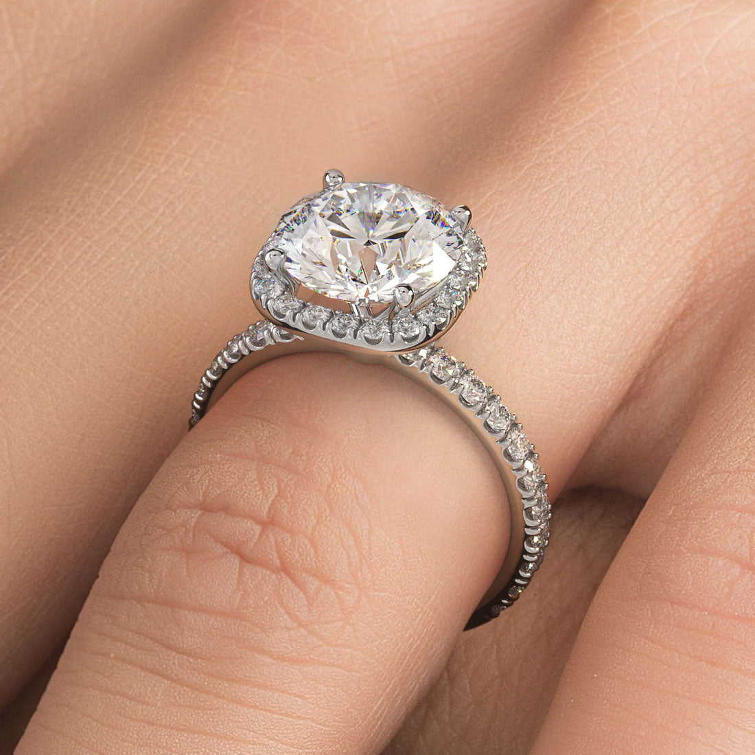 3.5 Carat Round Brilliant Petite Squarish Halo Micropavé