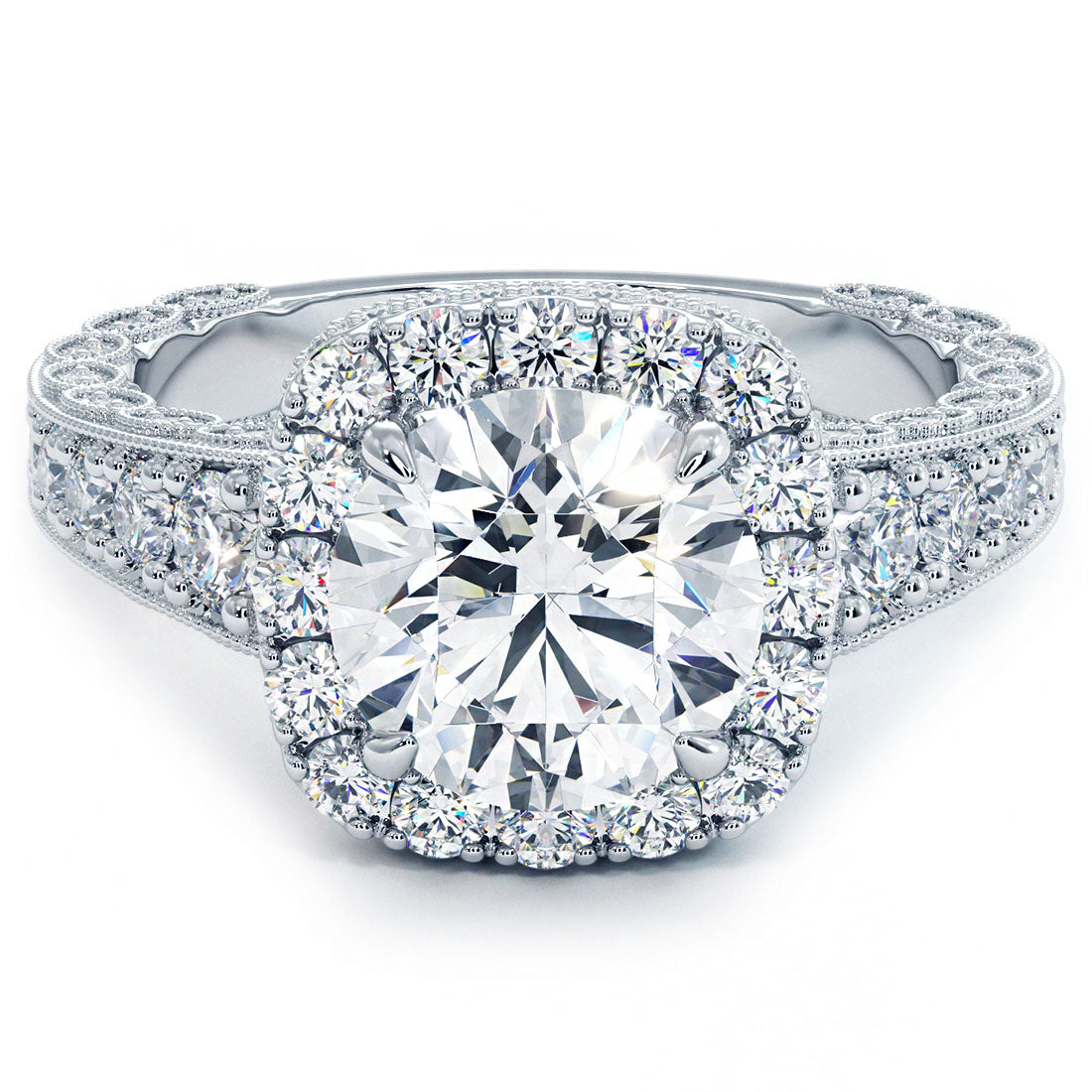 2 Carat Round Brilliant Filigree Vintage Style Halo
