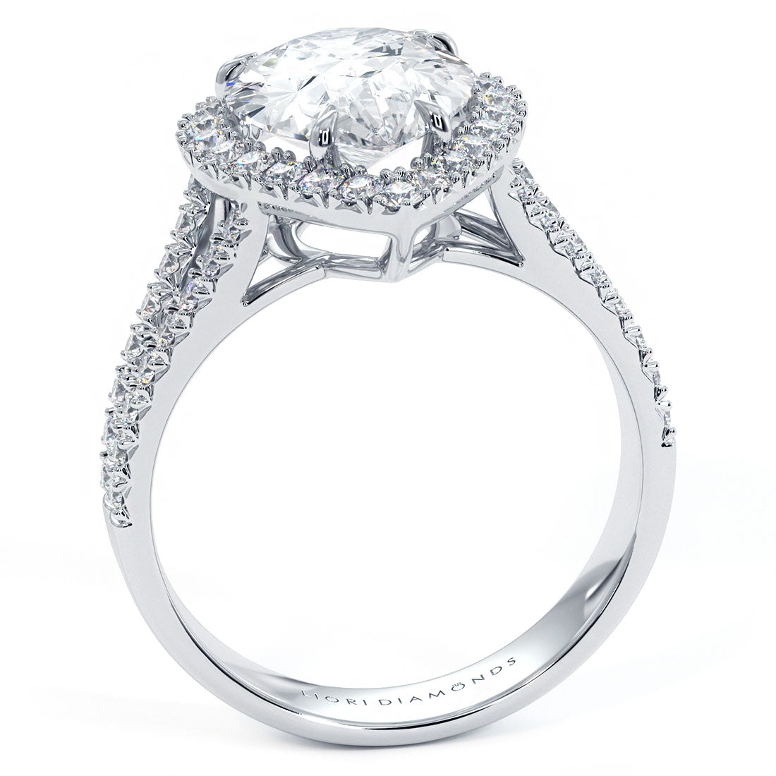 3 Carat Pear Shape French Cut Halo Split Shank