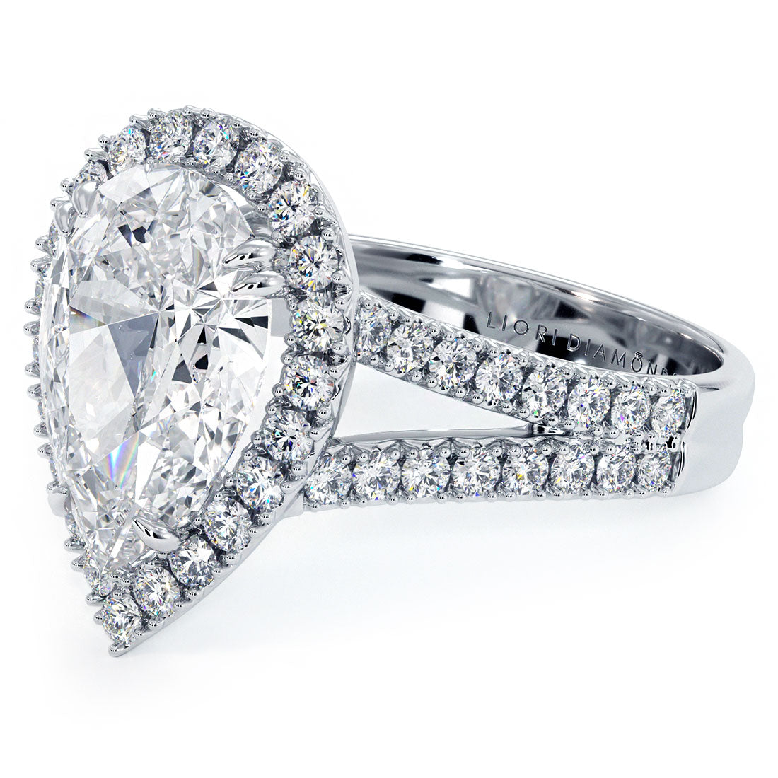 3 Carat Pear Shape French Cut Halo Split Shank