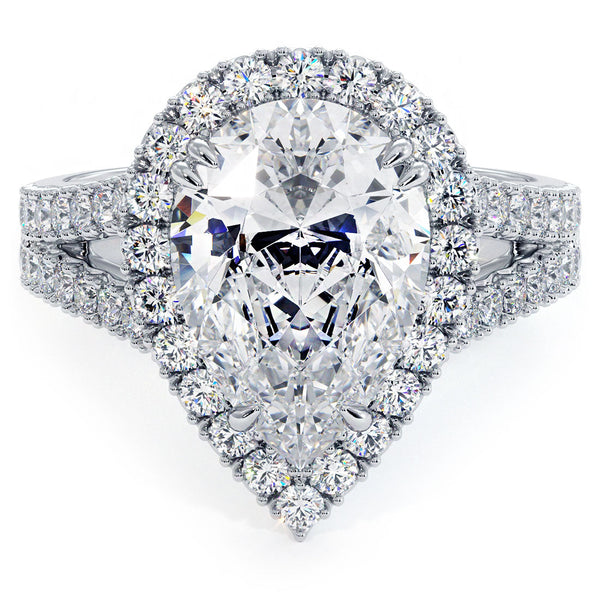 3 Carat Pear Shape French Cut Halo Split Shank