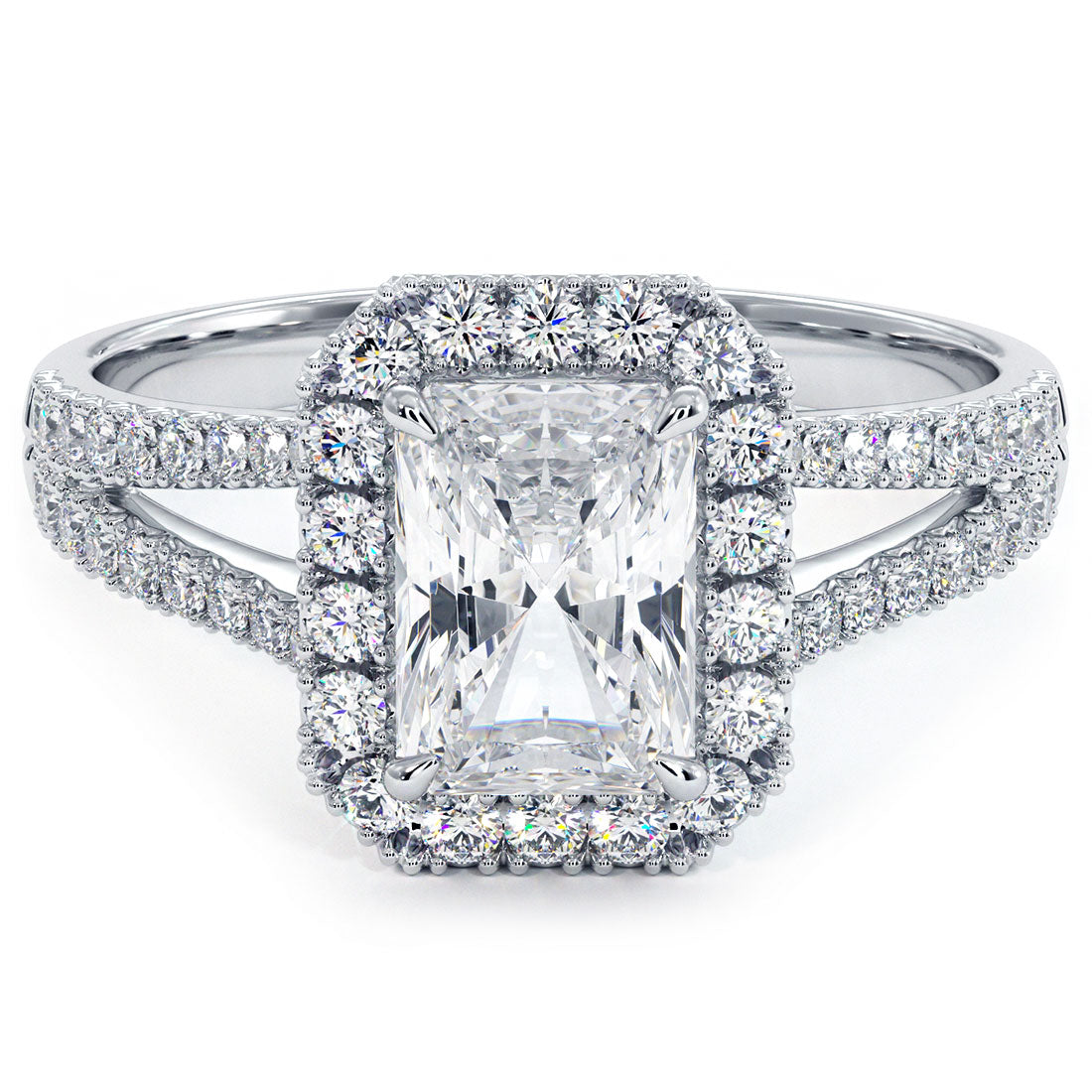 1 Carat Radiant Cut French Cut Halo Split Shank