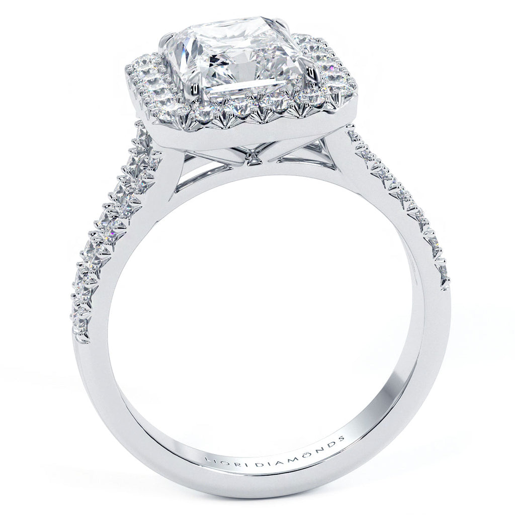 3.00ct Radiant Cut French Cut Halo Split Shank Diamond Engagement Ring Setting (0.70ctw) in 18k White Gold