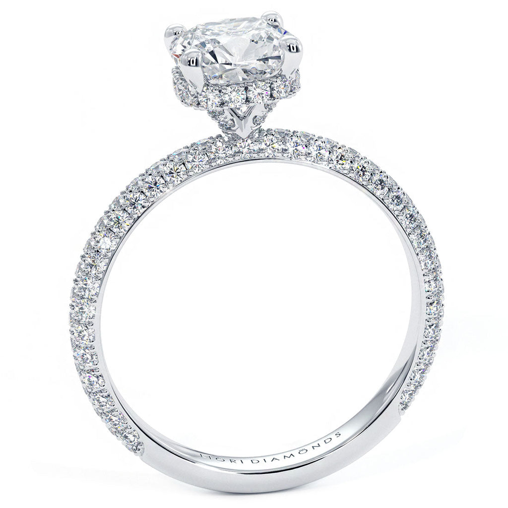 2 Carat Cushion Cut Under Halo Trio Micropavé