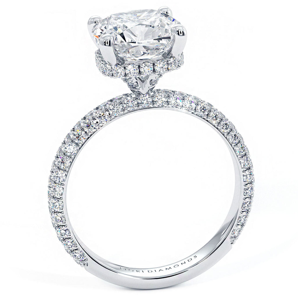 3 Carat Cushion Cut Under Halo Trio Micropavé