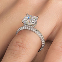 3 Carat Cushion Cut Under Halo Trio Micropavé