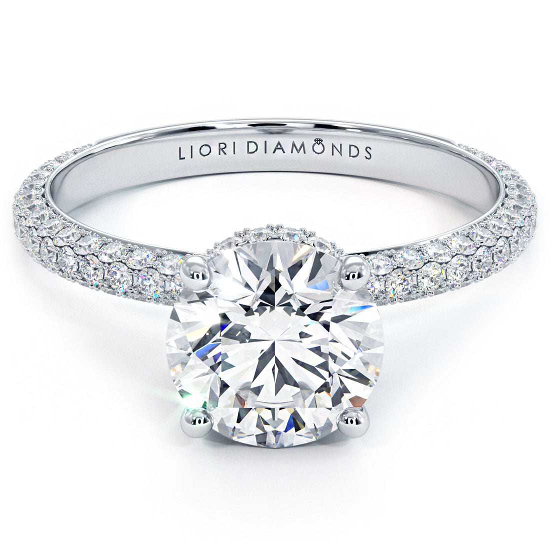 1.5 Carat Round Brilliant Under Halo Trio Micropavé