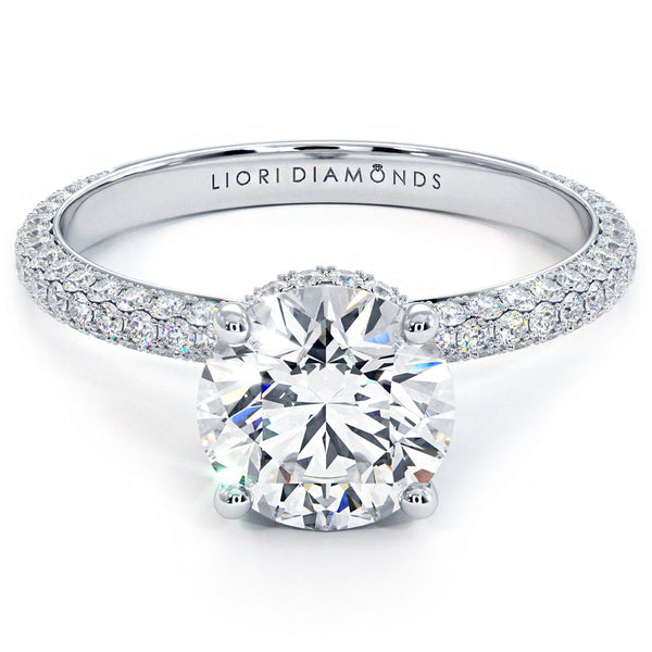 1.5 Carat Round Brilliant Under Halo Trio Micropavé