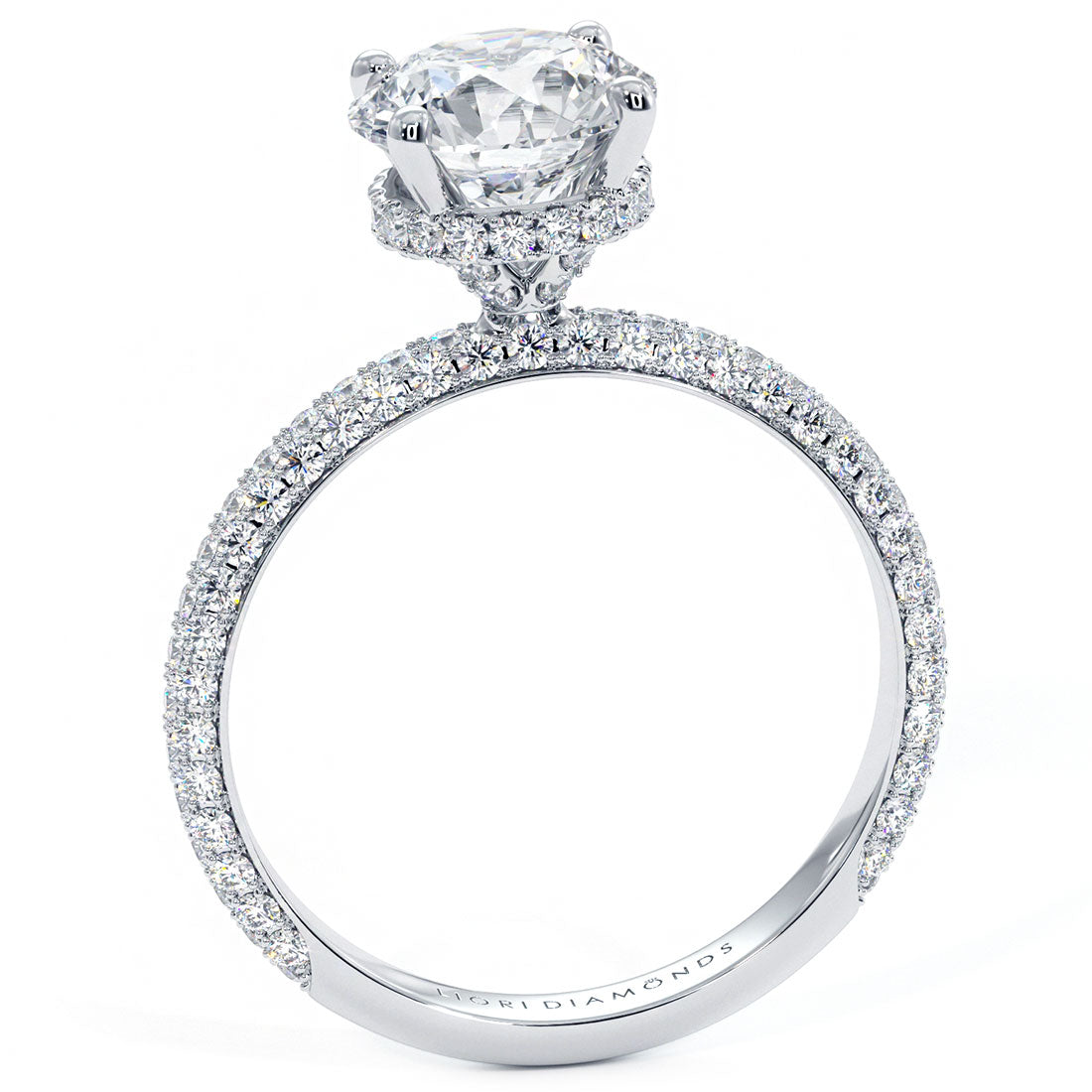 2 Carat Round Brilliant Under Halo Trio Micropavé