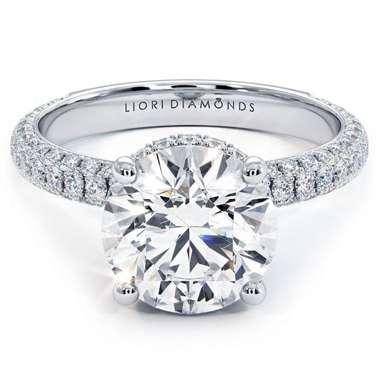 3 Carat Round Brilliant Under Halo Trio Micropavé