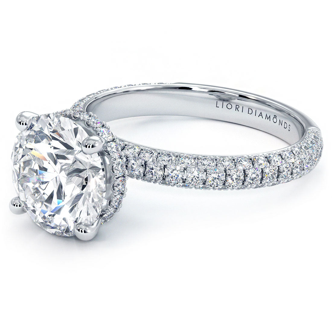 3 Carat Round Brilliant Under Halo Trio Micropavé