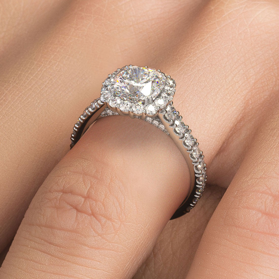 1.5 Carat Cushion Cut Micro Prong Set Halo