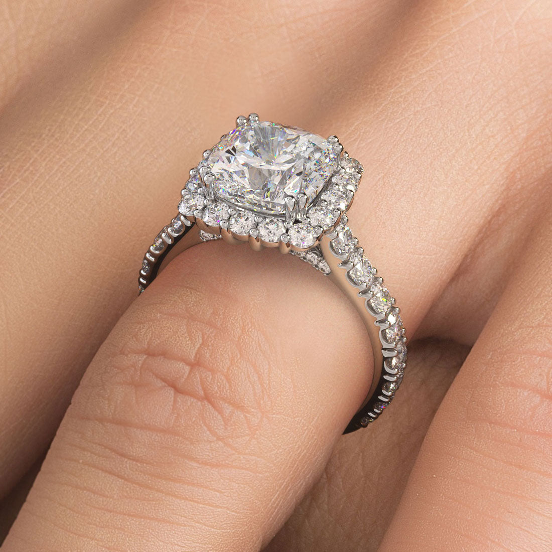 3 Carat Cushion Cut Micro Prong Set Halo